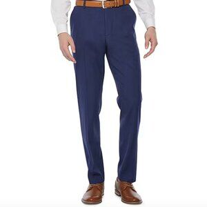 J. Ferrar Mens Big and Tall Classic Fit Flat Front Suit Pant, Blue Sz 54x30